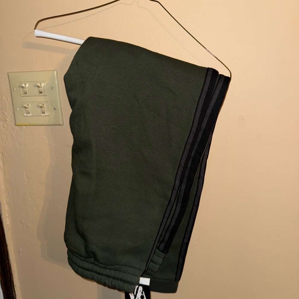 Olive Green Joggers with Black Stripes